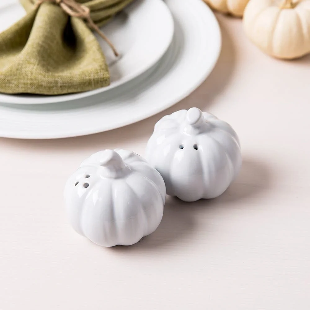 Talking Tables White Ceramic Pumpkin Salt and Pepper Shakers Decor Brand New